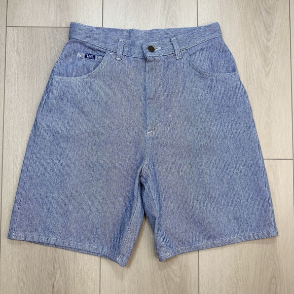 Lee Pants - Vintage 1990's Lee USA High Rise Blue Micro Check Mom Shorts Size 12 Med 90s
